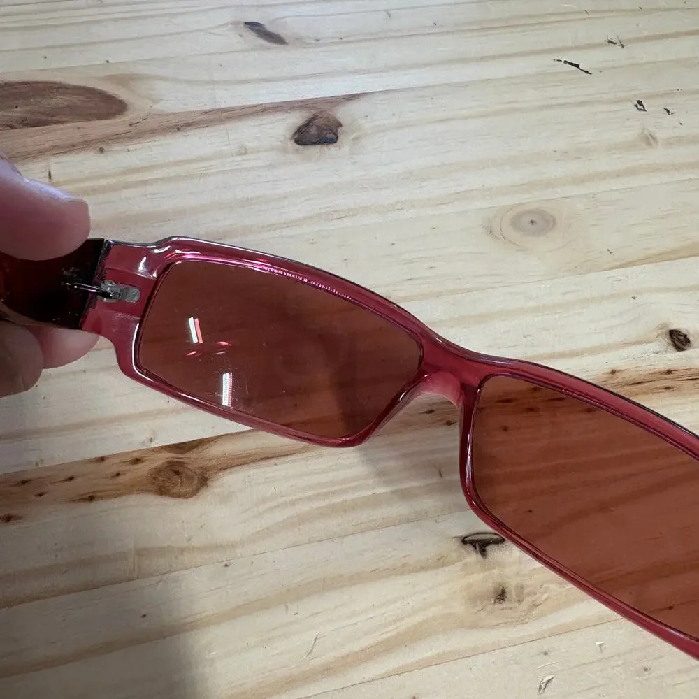 Burberry by Safilo Red Narrow Rectangular Y2K Sunglasses Vintage Red - Picture 6 of 11